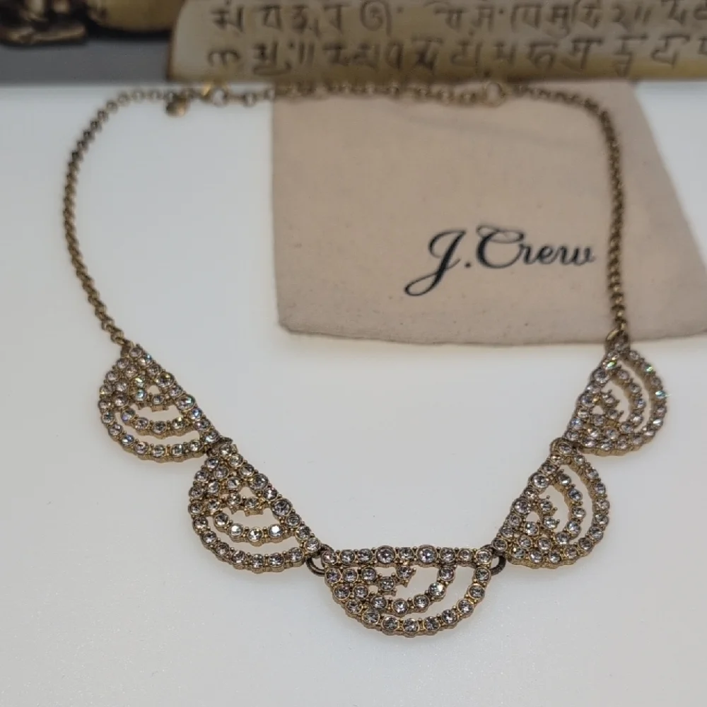 J. Crew Crystal Scallop Fan Bib Statement Necklace - Excellent